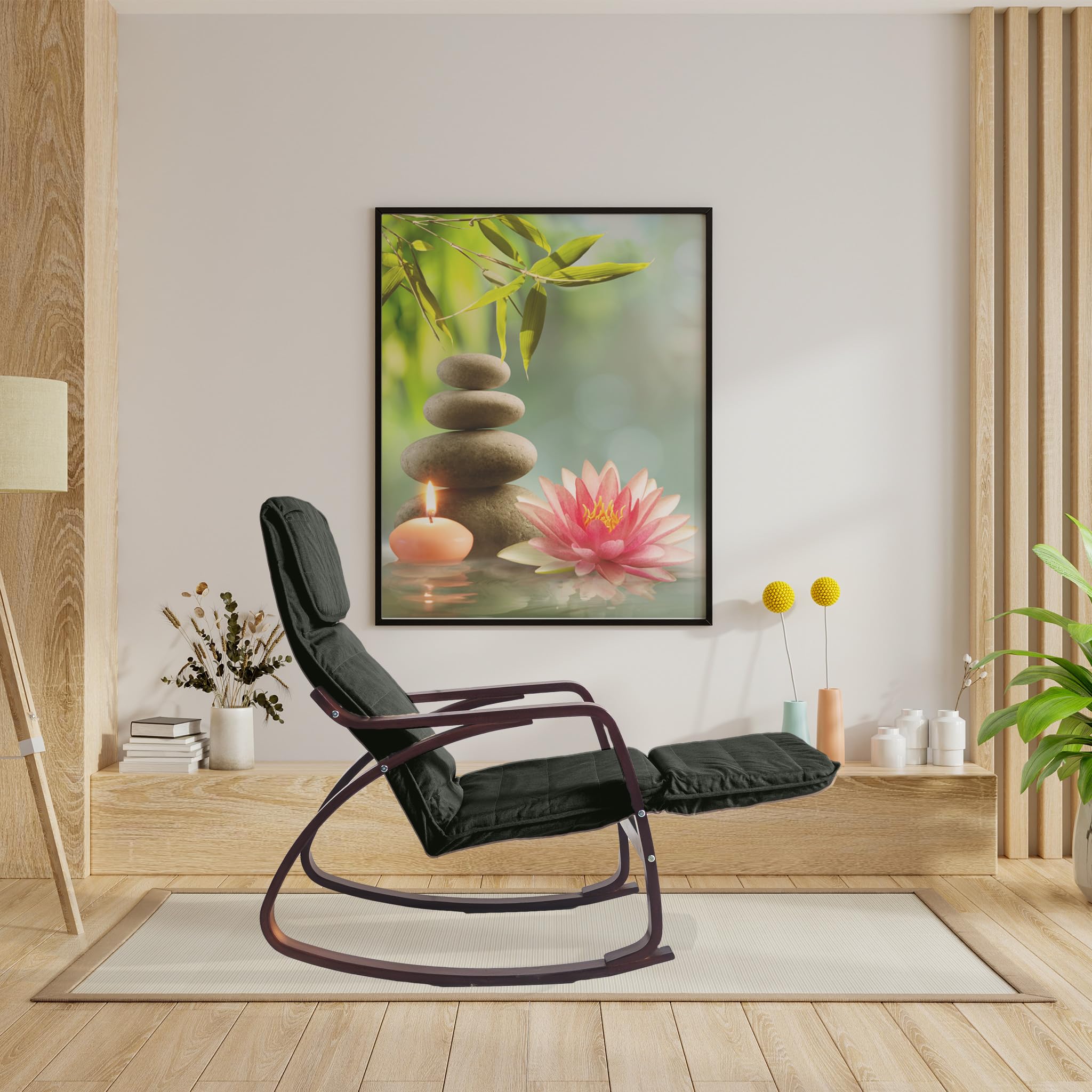 yelloo - Sedia a Dondolo ZEN da Interno, Poltrona a Dondolo da Interno in Legno di Betulla, Poltroncina Camera da Letto, Relax, Giardino Coperto, Sedia Legno Comoda (Noce Nero)