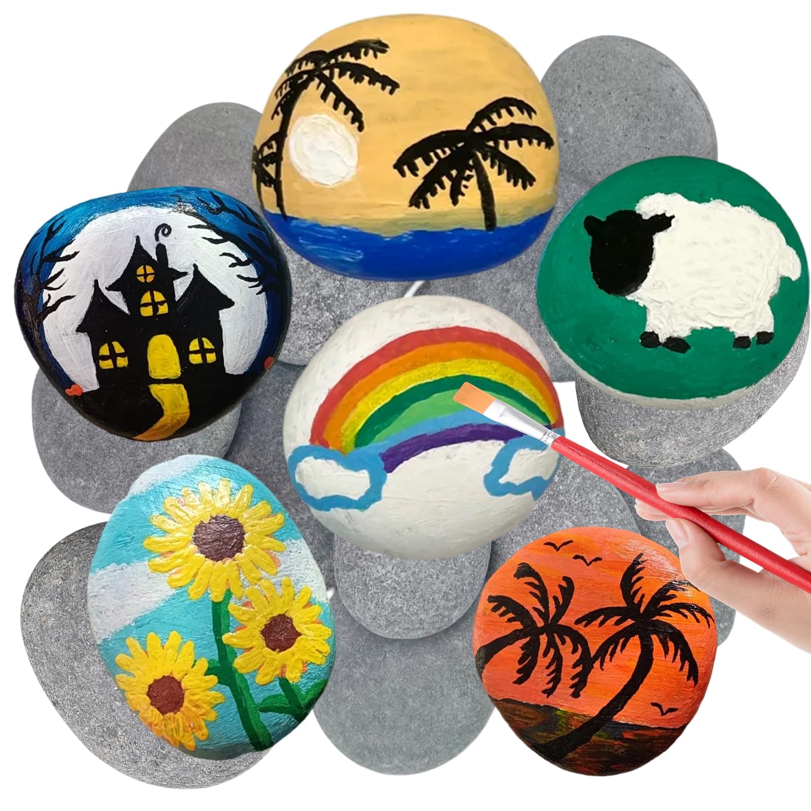 SHIQUAN Pack of 15 Stones for Painting, Large, 5-8 cm