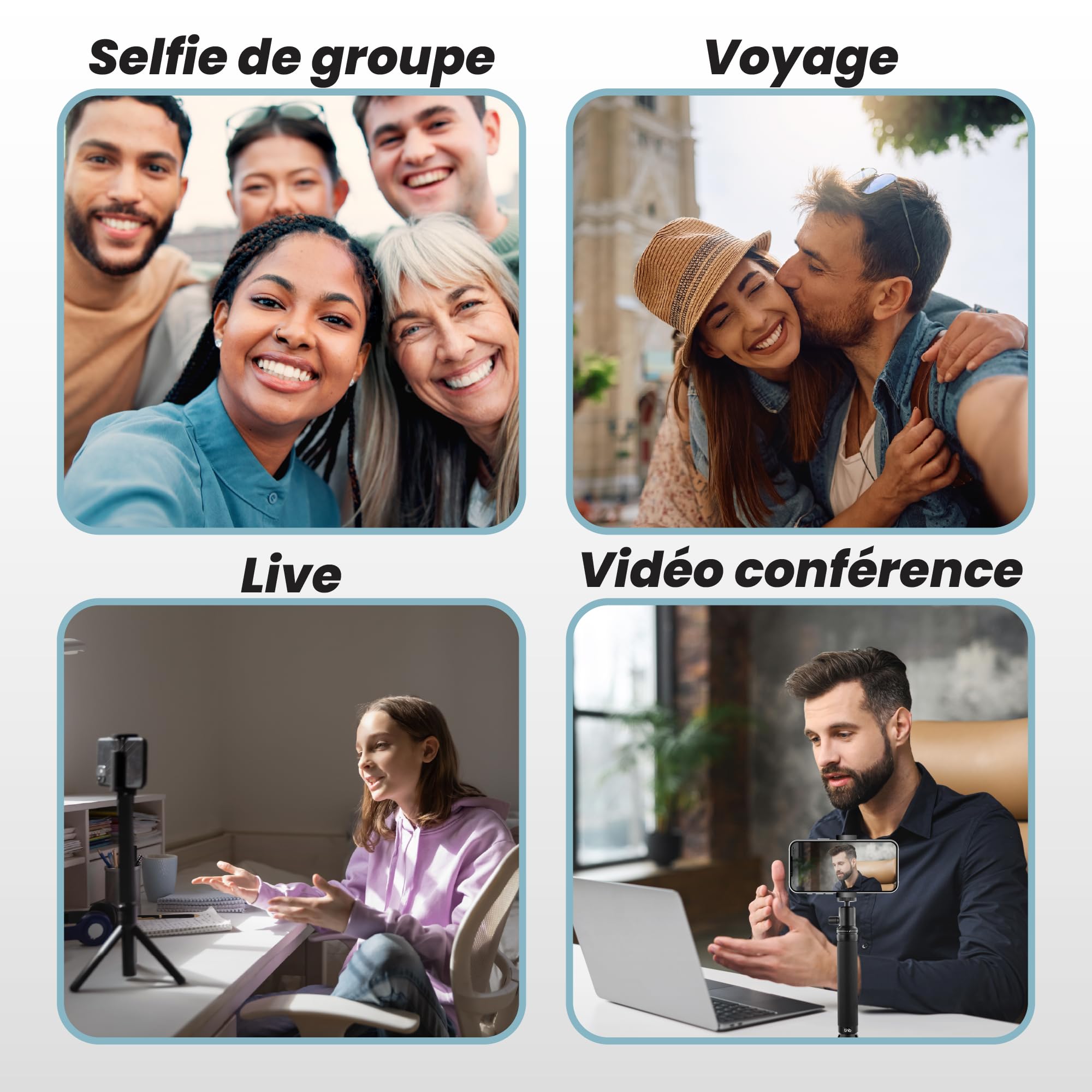T'nB - Trépied Téléphone, Pack Voyage 4 en 1 avec Perche Selfie, Noir