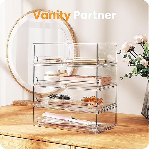 Miniatura 2 de A-LuGei Cajones de almacenamiento apilables de acrílico, organizador de maquillaje de 11.8 pulgadas de ancho, organizador y almacenamiento de baño,