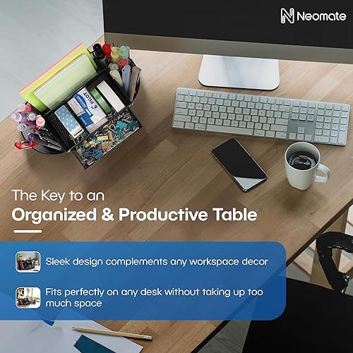 Miniatura 5 de Organizador de escritorio de malla metálica, organizador de suministros de oficina duradero con cajón para el hogar y la oficina, organizador de