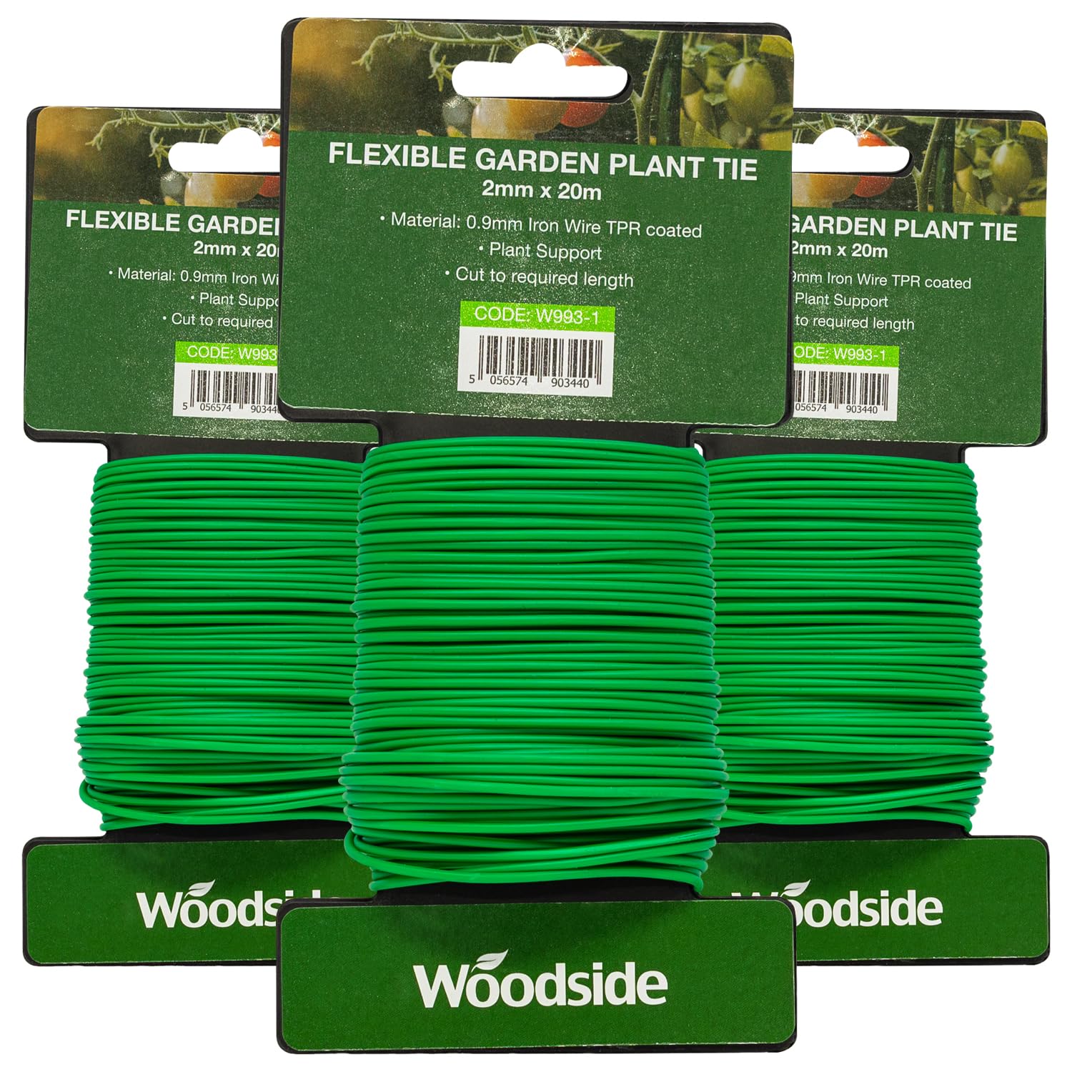 Woodside Flexible Garden Plant Twist Tie 3 Pack – PVC Coated Iron Wire for Gardening & Crafts, Green, 5 Sizes