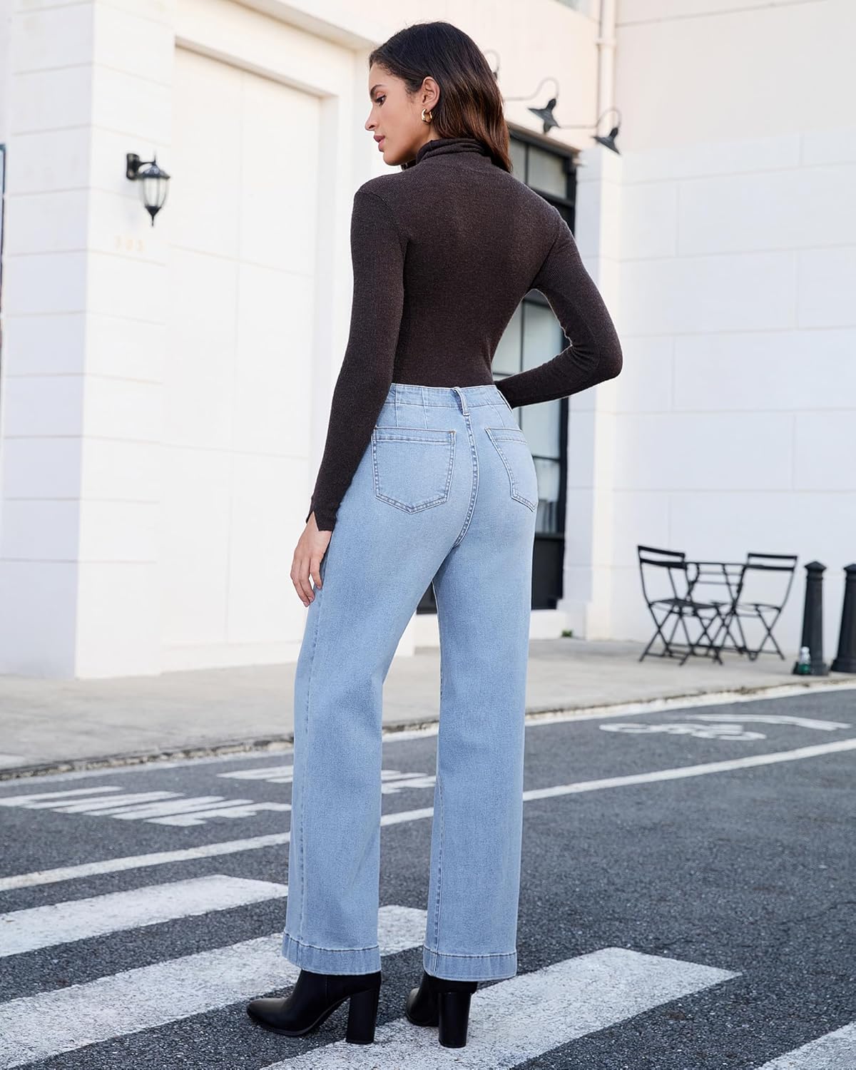 GRAPENT Wide Leg Jeans Woman High Waisted Trendy Stretchy Denim Pants Classic Trouser Jeans with Slash Pockets - Image 4