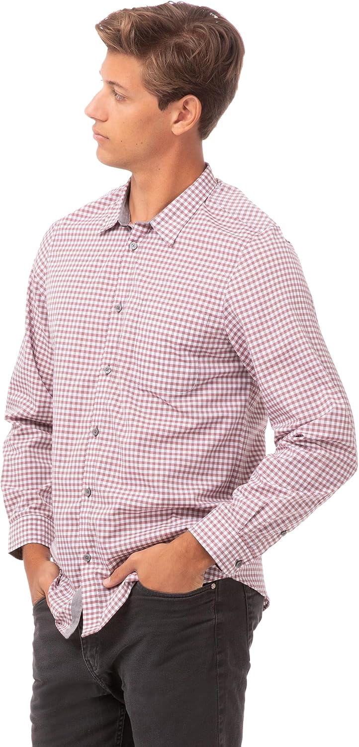 Chef Works Men's Modern Gingham Long Sleeve Dress Shirt