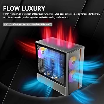 Antec Flux Rear, 5 PWM Fans Included, F-LUX Platform, Front PSU Chamber, Back Connect Motherboard Support, Premium Wood Accents, Tempered Glass, 360mm Top Radiator Support, Mid-Tower ATX PC Case