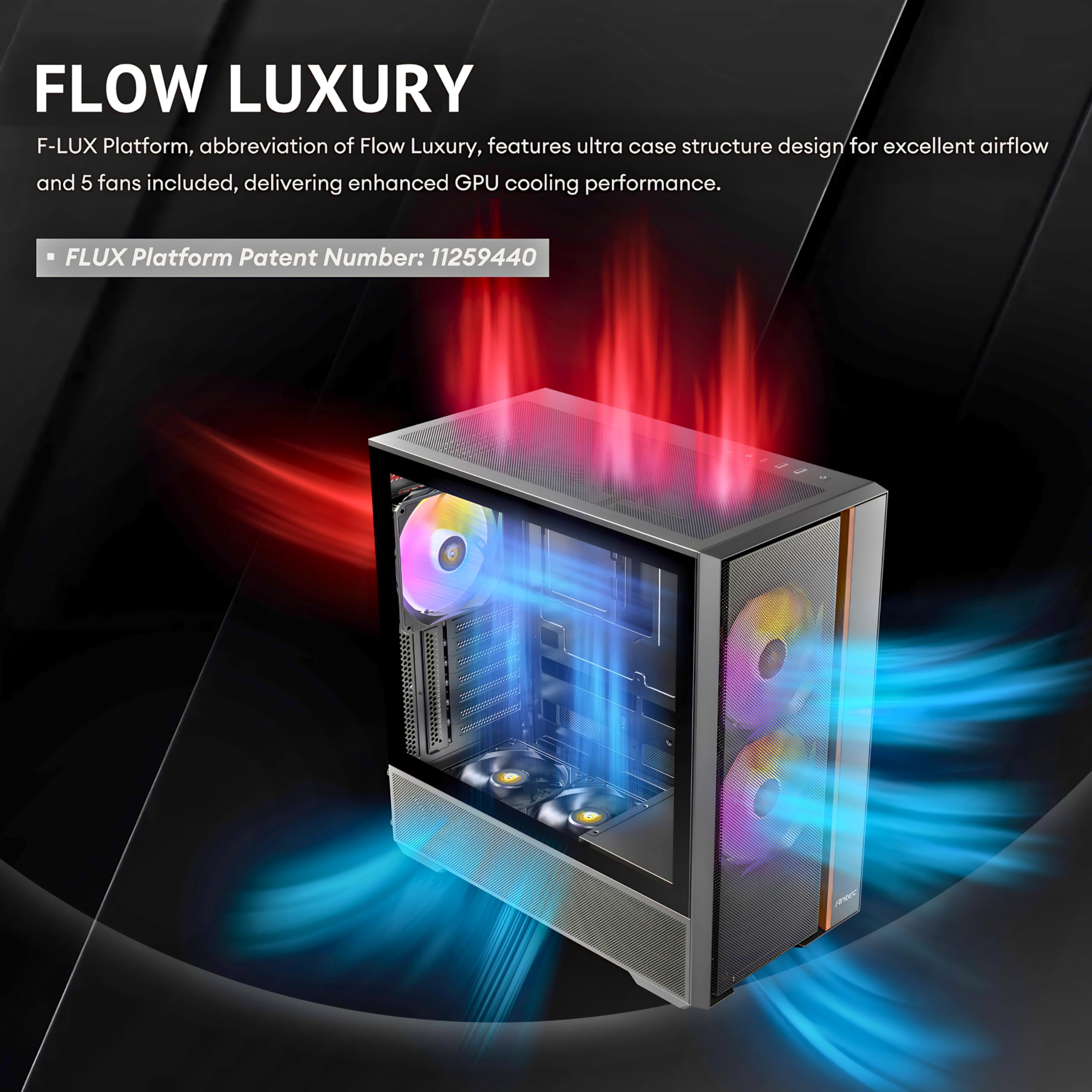 ANTEC Flux Rear ATX/Micro-ATX/ITX Boîtier Midi Tower PC, Noir