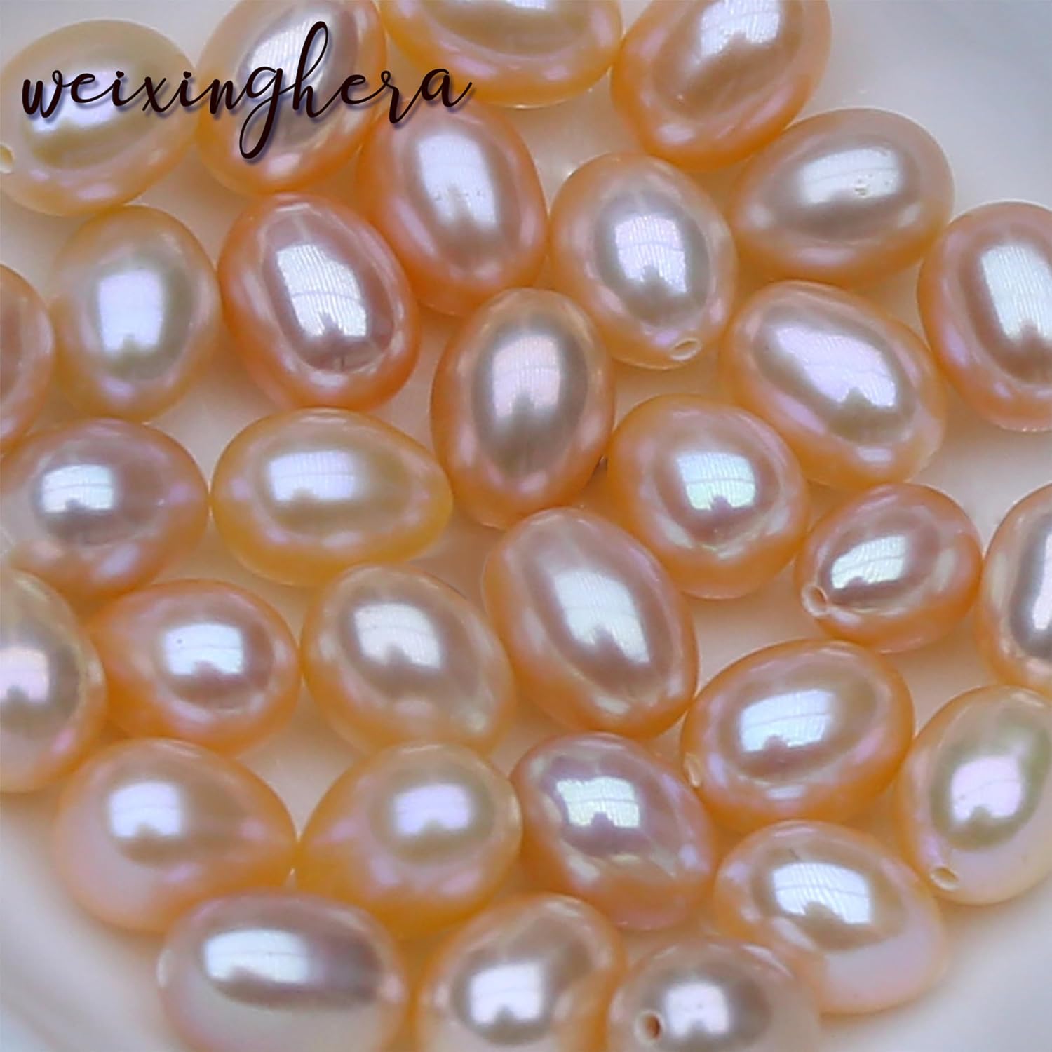 WEIXINNGHERA Exquisite Pearl Chain Necklace - 6.5mm & 7.5mm Pink & Purple AAAAA+ Rice Beads - Flawless Freshwater Pearl Necklace