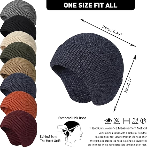 Enwokran Beanie Hat With Earflaps, Winter Warm Thick Knit Skull