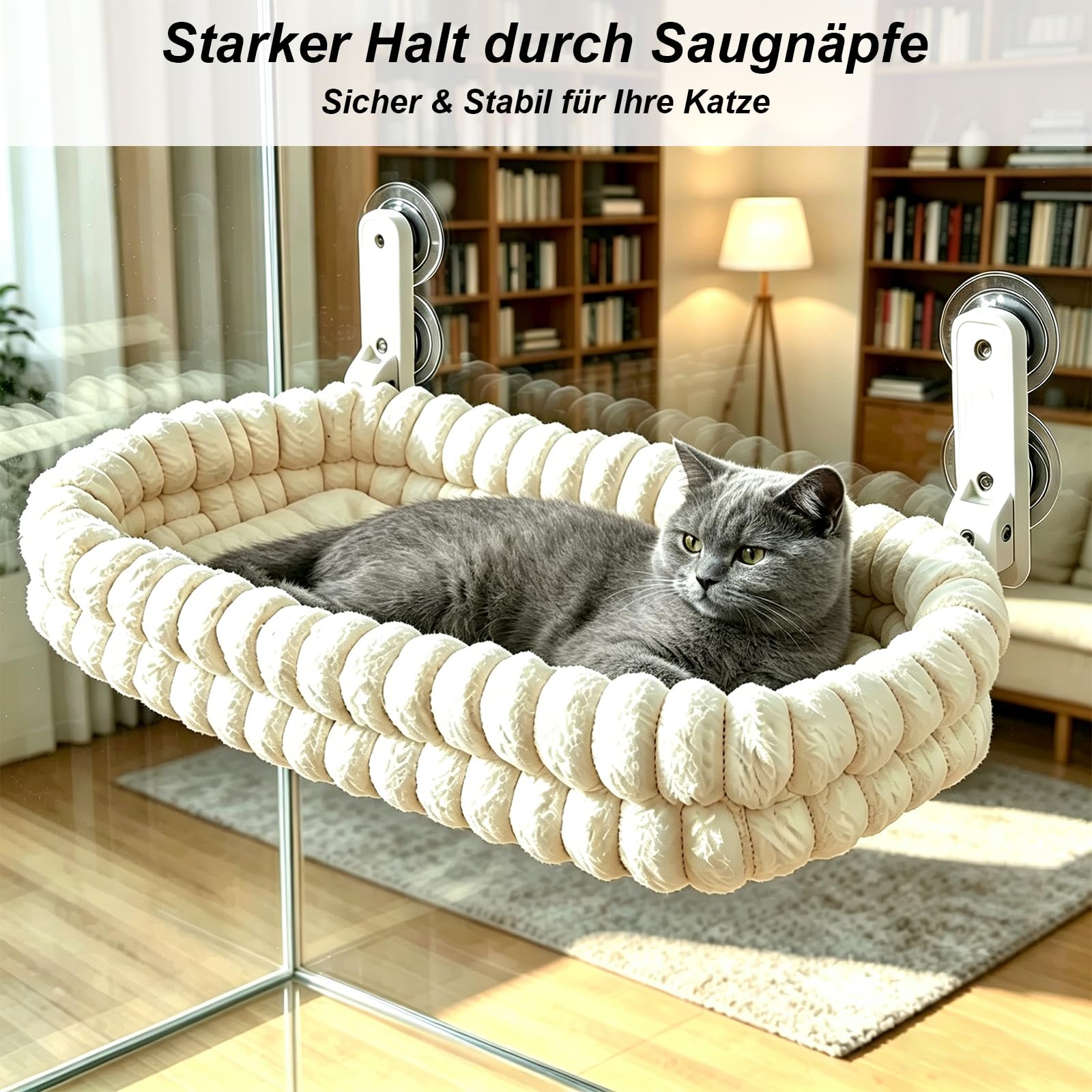 Fensterliege mit Saugnäpfen, Faltbare Katzen Hängematte für Fenster, Weiches Wendekissen Abnehmbar & Waschbar, Stabiler Stahlrahmen Katzenbett für große & kleine Katzen