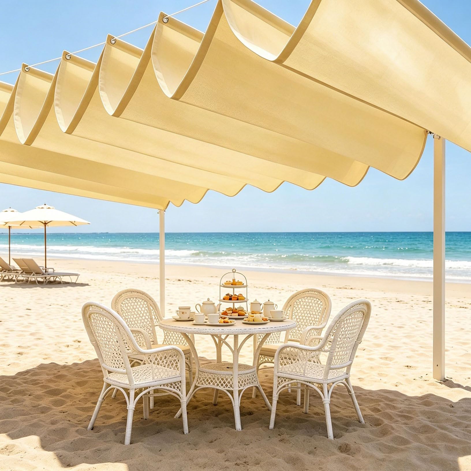 Voile d'ombrage vague rétractable fini la chaleur et la pluie sur votre terrasse ou jardin