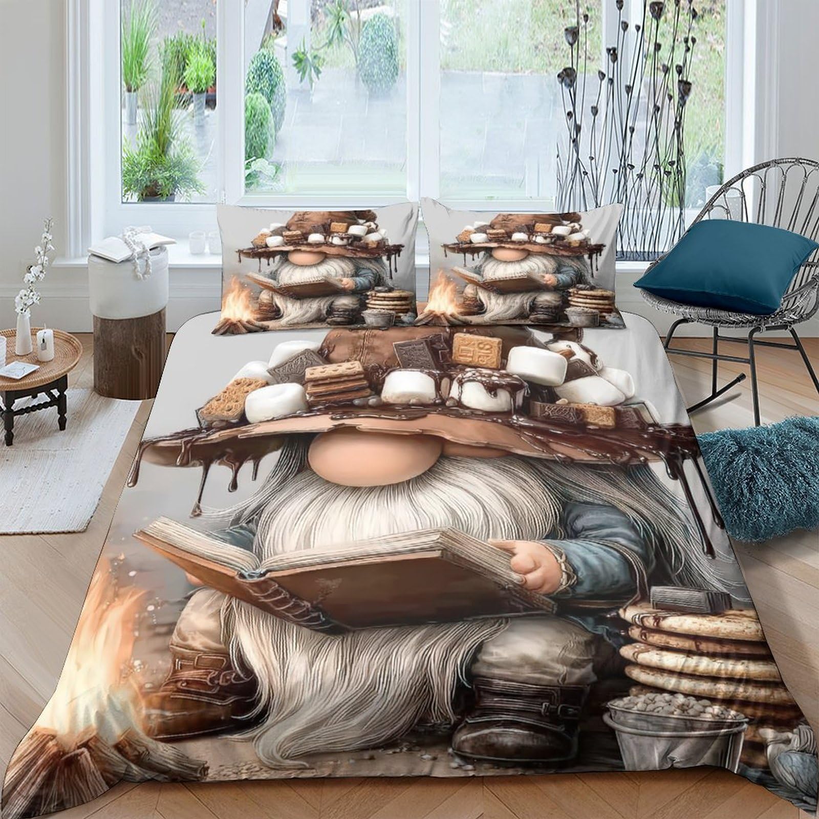 Ctjqhvkz Style-6 3D Printed Nordic Gnome Fitted Sheet Microfiber Soft Cartoon Book Pattern Bed Cover For Bedroom Guest Room Decor Single（135X200cm）