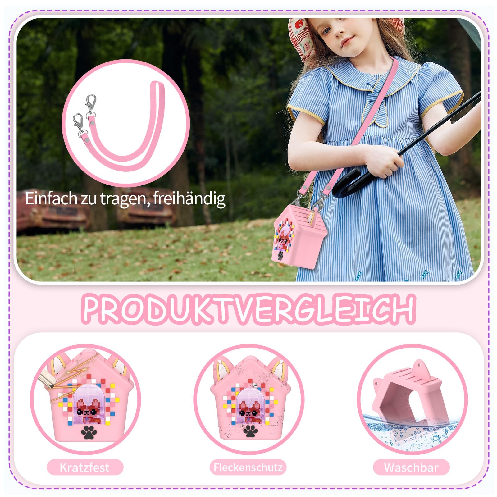 Compatible con Bitzee Doghouse, funda de silicona con correa, resistente a los golpes y a los arañazos, material de silicona suave y segura, ideal para niños (rosa) — view 3