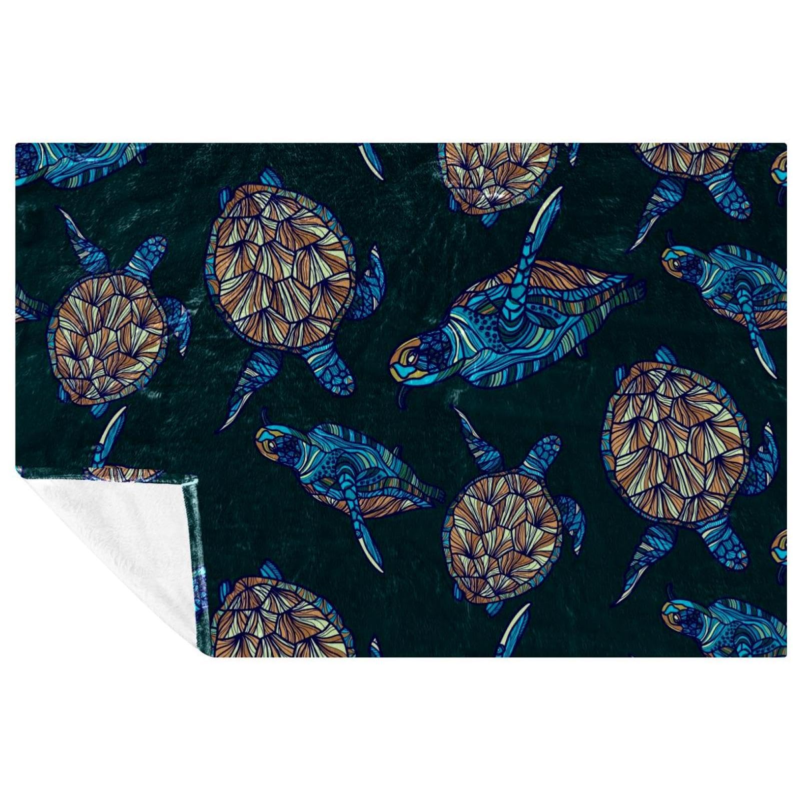 Tortue de mer bleue plaid imprimé sombre pour lit de 150x100 cm
