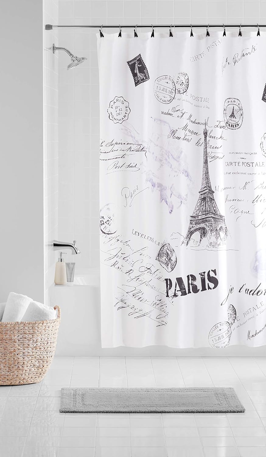 Idea Nuova 13 Piece Shower Set with Fabric Shower Curtain and 12 Decorative Hooks