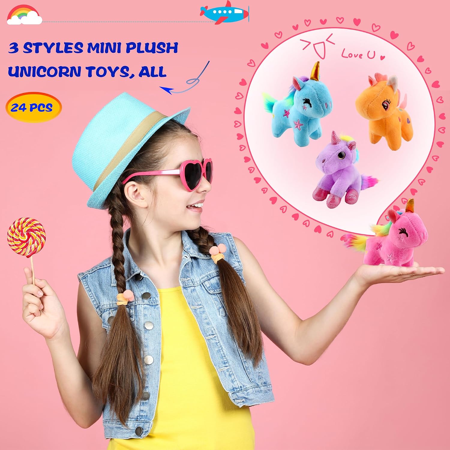 24 Pack Mini Stuffed Unicorn Animal Toys Bulk Cute Small Plush Unicorn Rainbow tuffed Unicorn for Christmas Easter Wedding Birthday Party Favors Gift Goodie Bag Stuffer (Color Style 1)