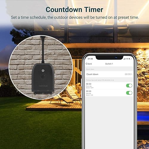 Miniatura 8 de Inkbird Controlador de temporizador de luz para exteriores, impermeable, WiFi, salida de luz para exteriores, 2 enchufes, compatible con Alexa y
