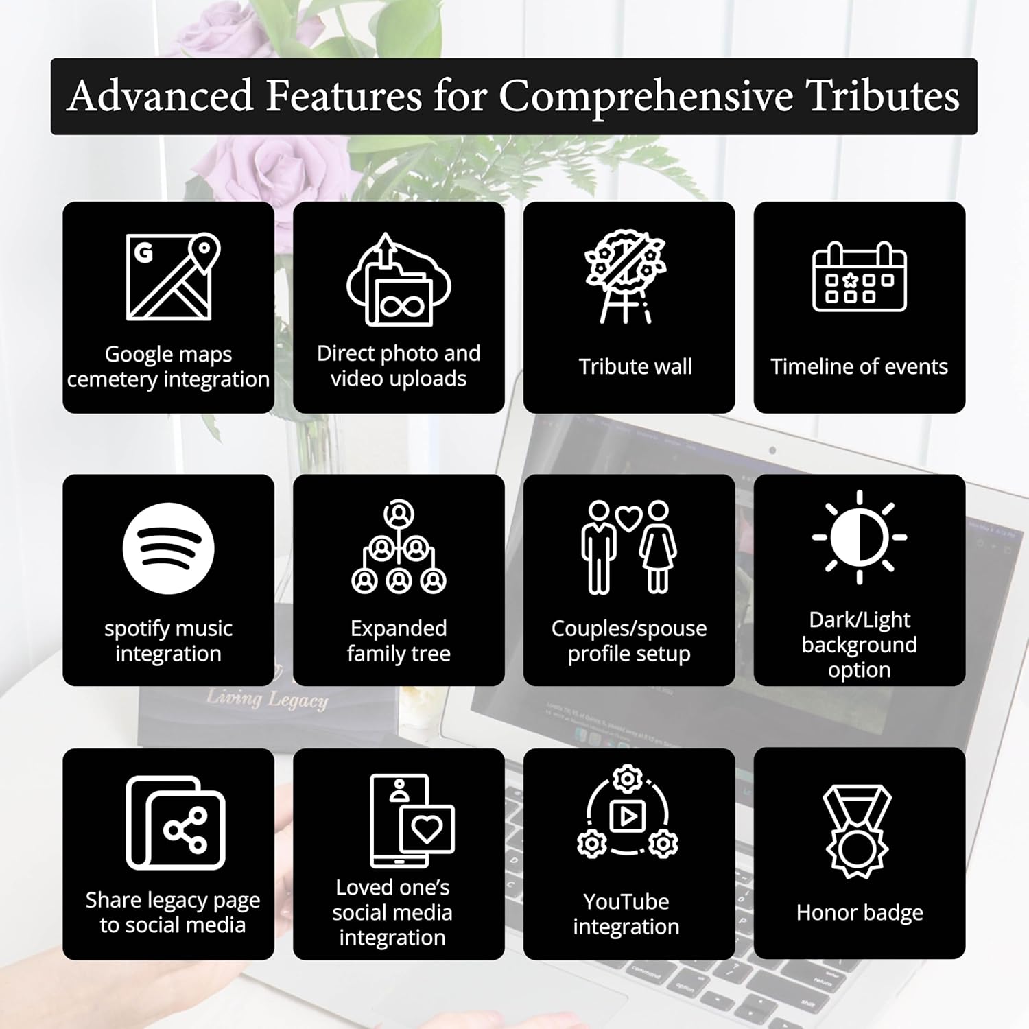 Living Legacy QR Code Memorial Plaque - Laser Etched Medallions QR Code for Headstones, Gravestones - Personalized Memorial Tribute Webpage, Photos, Videos, Family Tree - 2x2 inch