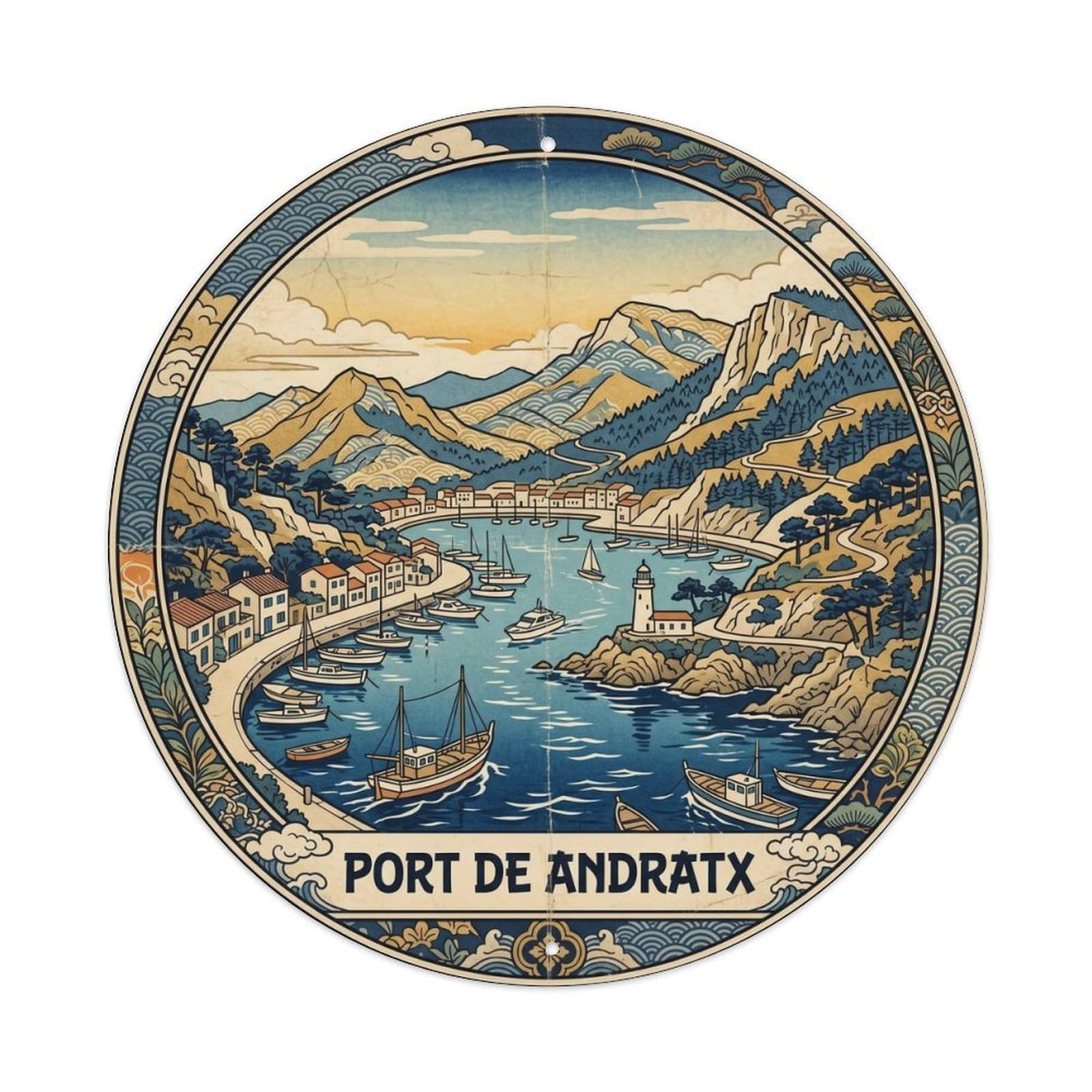 Okahys 8X8inch Classic Style Mallorca Harbor De Andratx Balearic Travel Metal Tin Sign