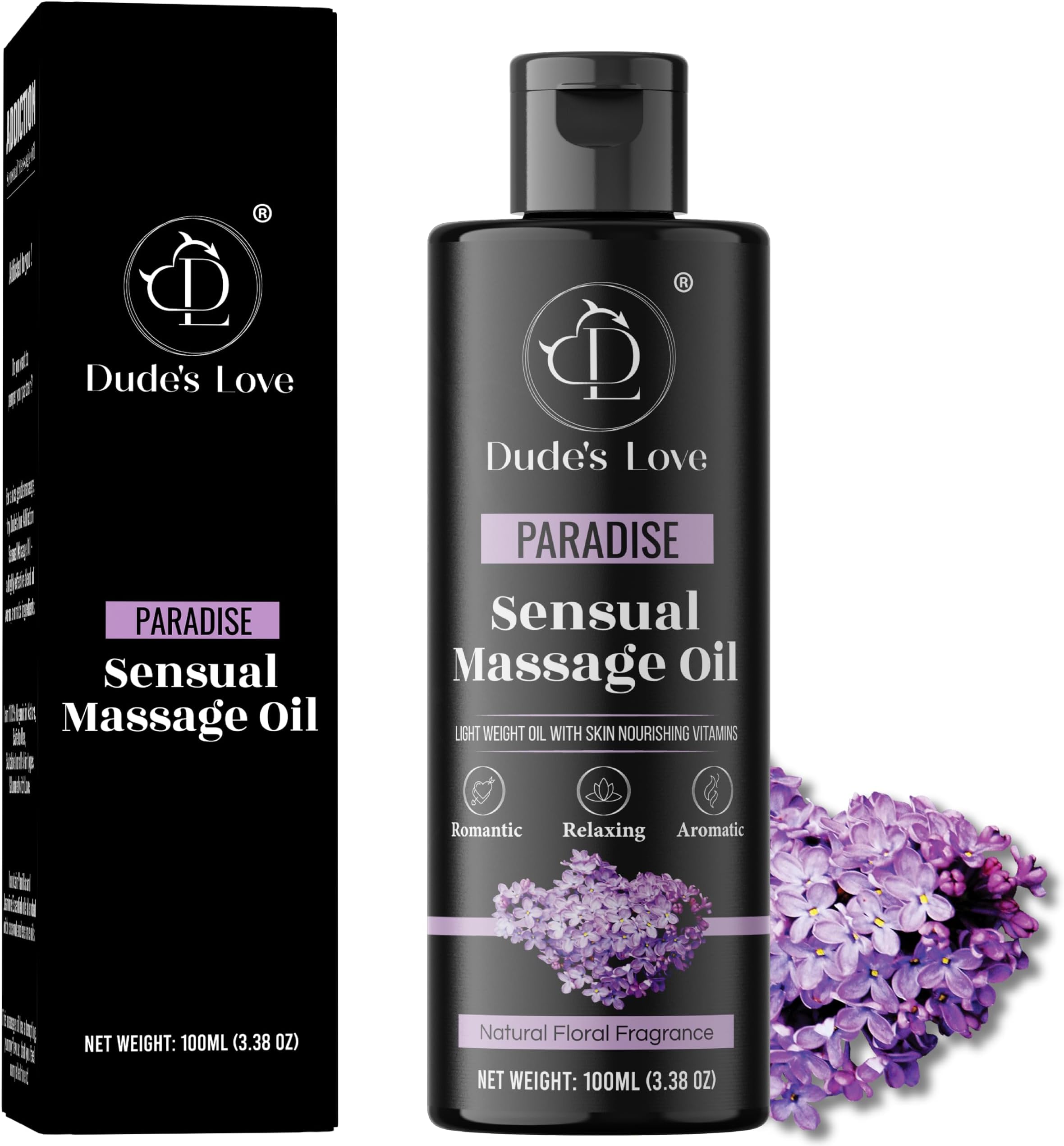 Organic - Edible Floral Sensual Massage Oil for Couple - Smooth Body Glide| No Stain & Non-Sticky | with Fractionated Coconut Oil, Lavender & Orange Blossom Oil | Nourish & Moisturise Skin