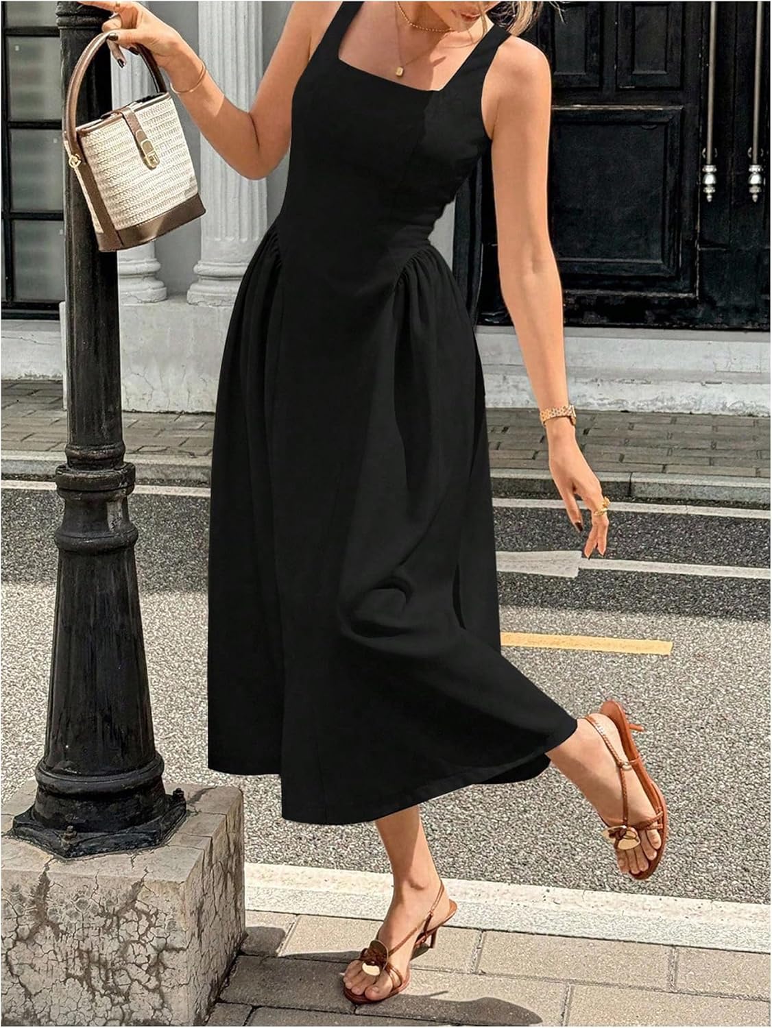 Verdusa Women's Sleeveless A Line Tank Midi Dresses Cinched Waist Formal Wedding Guest Dress - Image 4