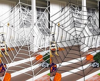 JOYIN Halloween 2 Pack 11ft Mega Spider Web for Halloween Outdoor Decoration - 1 Black and 1 White