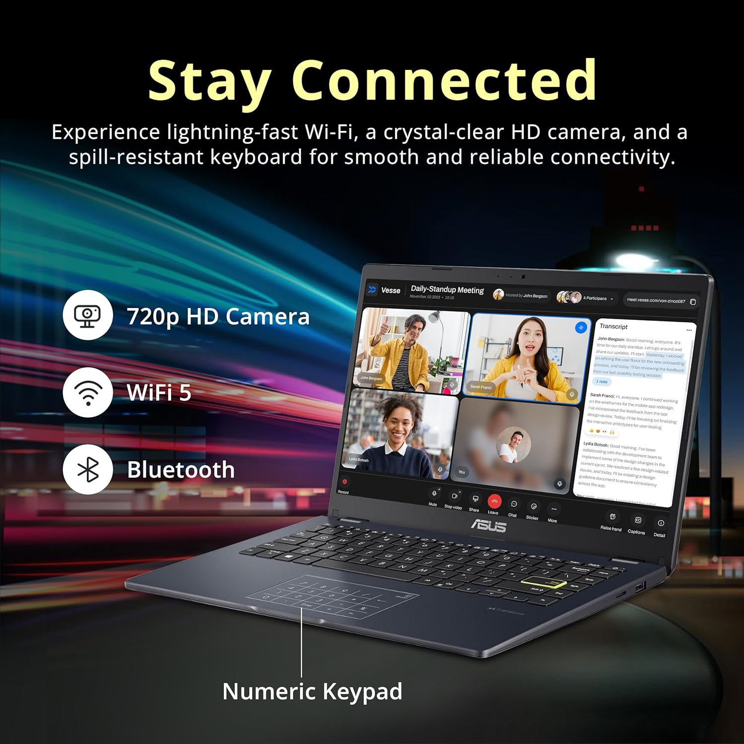 ASUS Vivobook Go 14" FHD Laptop, Intel Celeron N4500, 4GB DDR4 RAM, 288GB Storage(128GB eMMC + 160GB Docking Station Set), Intel UHD Graphics, Number Pad, Webcam, Wi-Fi 5, Win 11 S, Star Black - Image 6