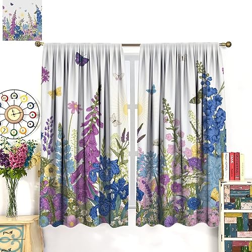 Miniatura 273 de Retro 70s Floral Blackout Window Curtains, Watercolor Flower Plant Rustic Modern Style Pattern Window Drapes, for Bedroom Living Room 42x45in 2
