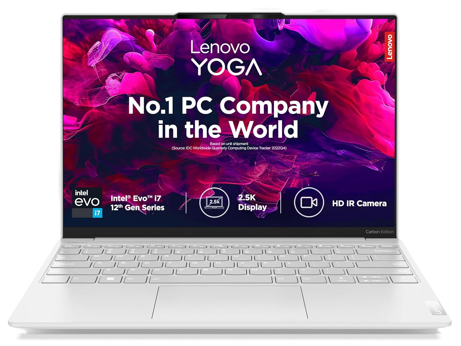 Lenovo Yoga Slim7 Carbon Intel Evo i7 1260P 13.3″(33.78cm) QHD 400Nit Touch Laptop(16GB/1TB SSD/Win 11/Office 2021/Backlit KB/IR Cam/3Yr Warranty/Alexa/3 month Game Pass/Moon White/ 1kg),82U90080IN