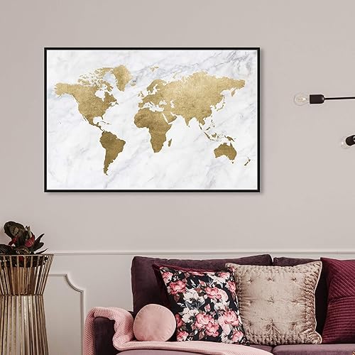 Miniatura 4 de The Oliver Gal Artist Co. Mapamundi Marble - Lienzo decorativo para pared, diseño de mapamundi