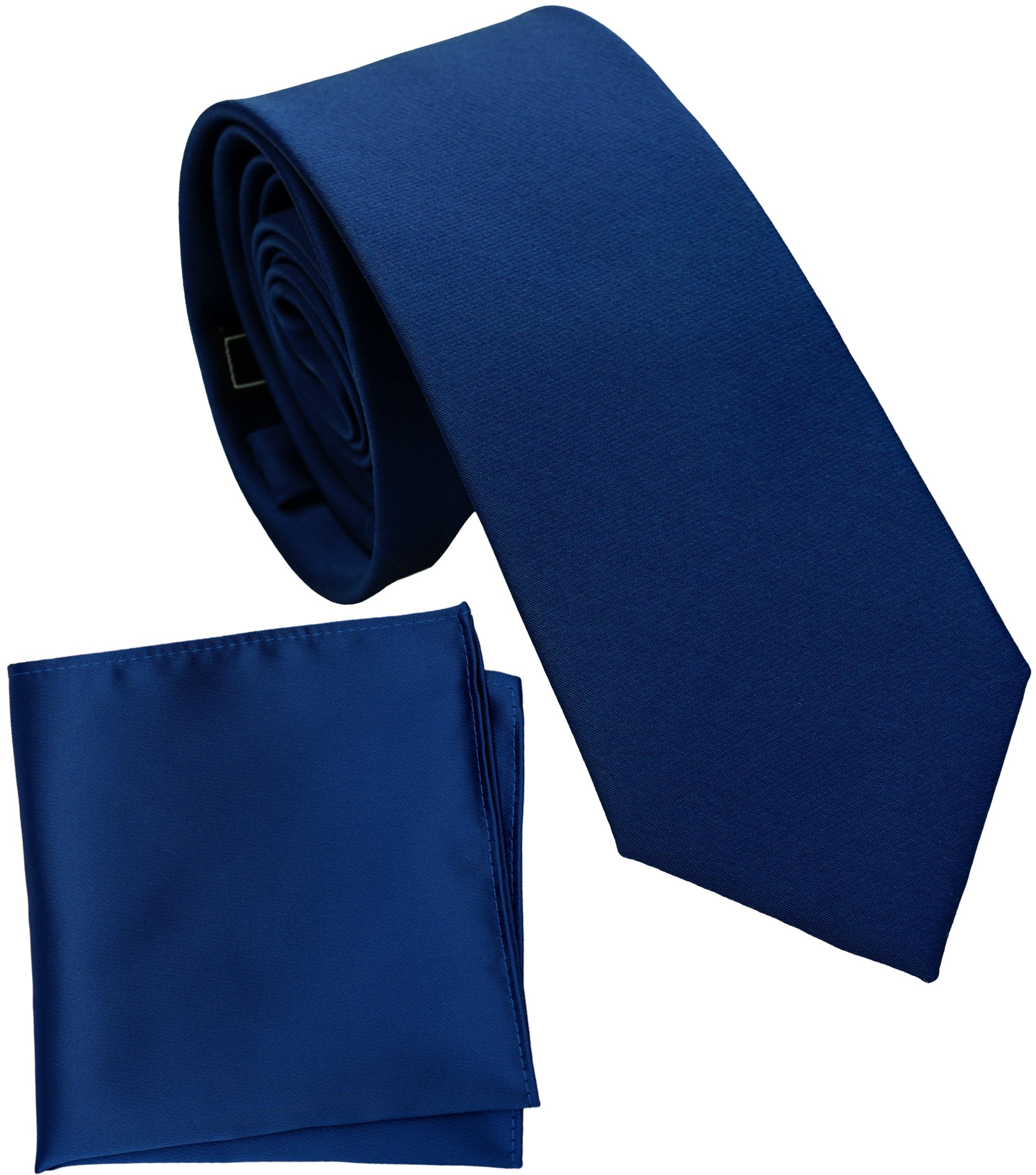 Boy's Solid Tie with Pocket Square Set, Regular Necktie for Children and Kids, Self-Tied