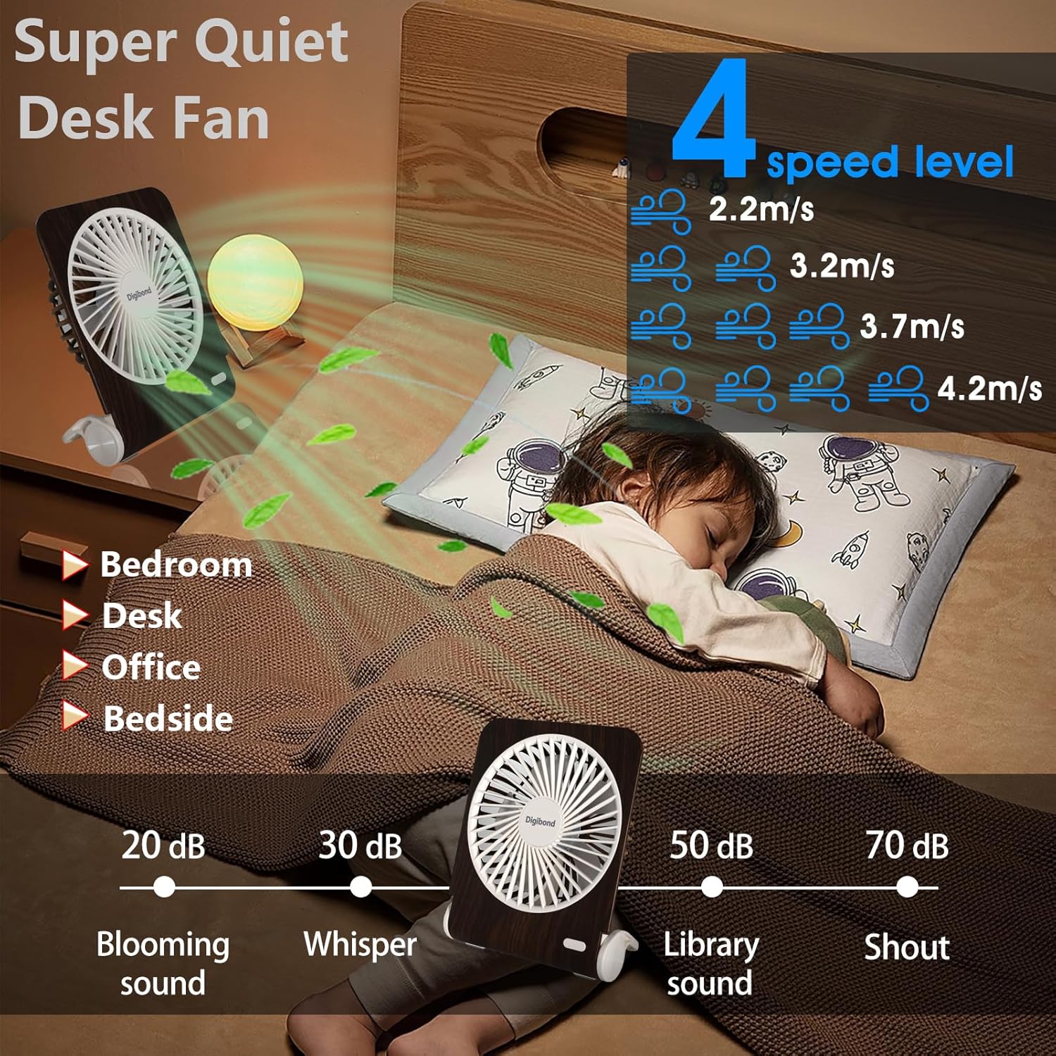 Rechargeable Desk Fan Quiet and Small 225° Rotated Small USB Fan for Home - Image 2