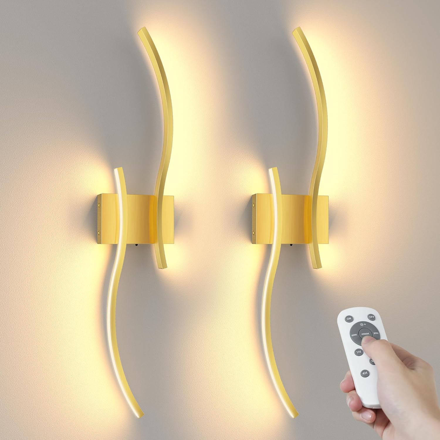 NIORSUN 27.6 Inch Battery Operated Wall Sconce Set of 2, Gold Modern Rechargeable Wall Lights with Remote, 3CCT Dimmable Wireless Wall Lamp for Living Room Bedroom Hallway Gold 27.6 Inch
