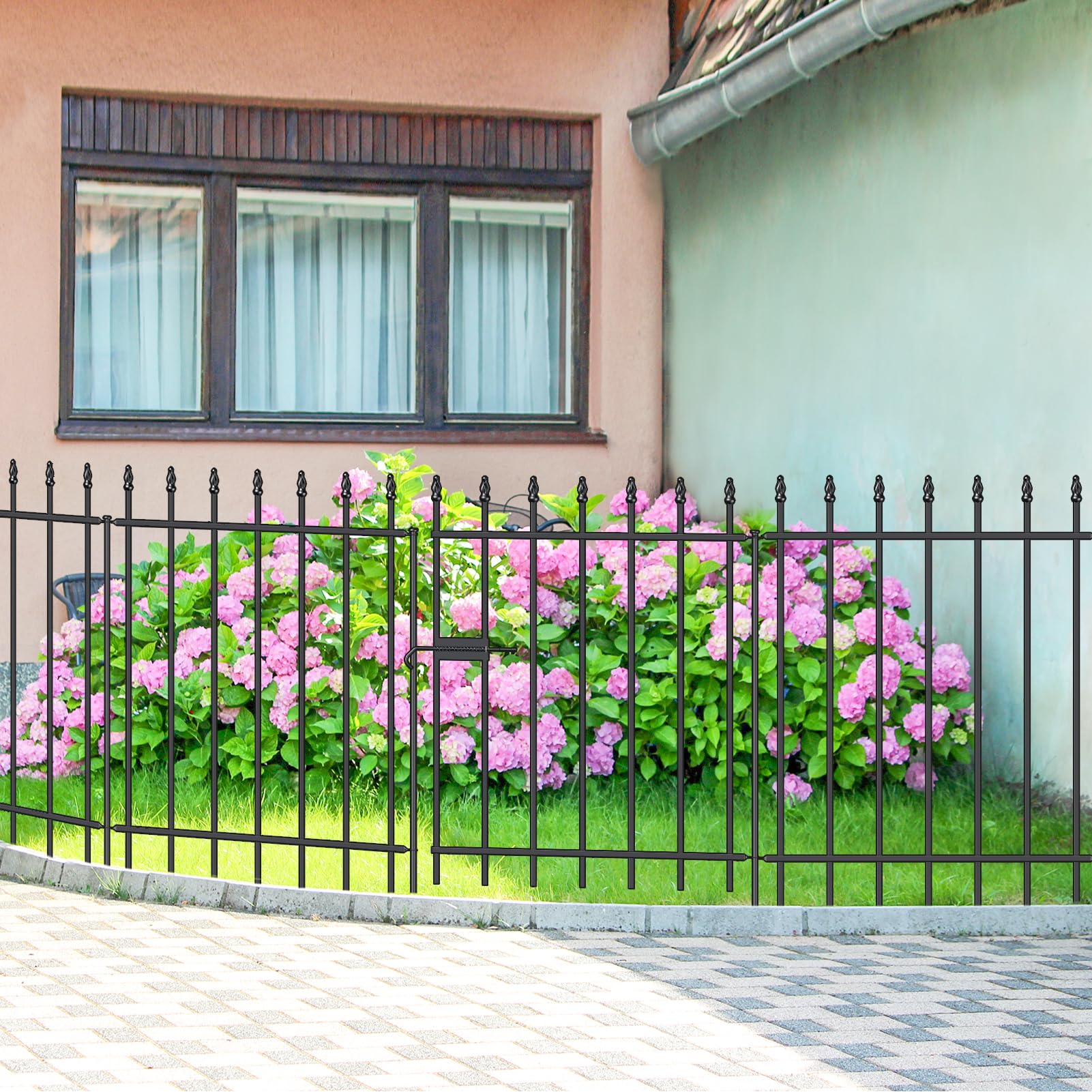 Metall-Gartenzaun Mit Tor – 84,6 Cm Hoch, 7,1 M Lang, 1 Tor + 9 Paneele | Kein Graben Nötig, Für Hunde & Beete