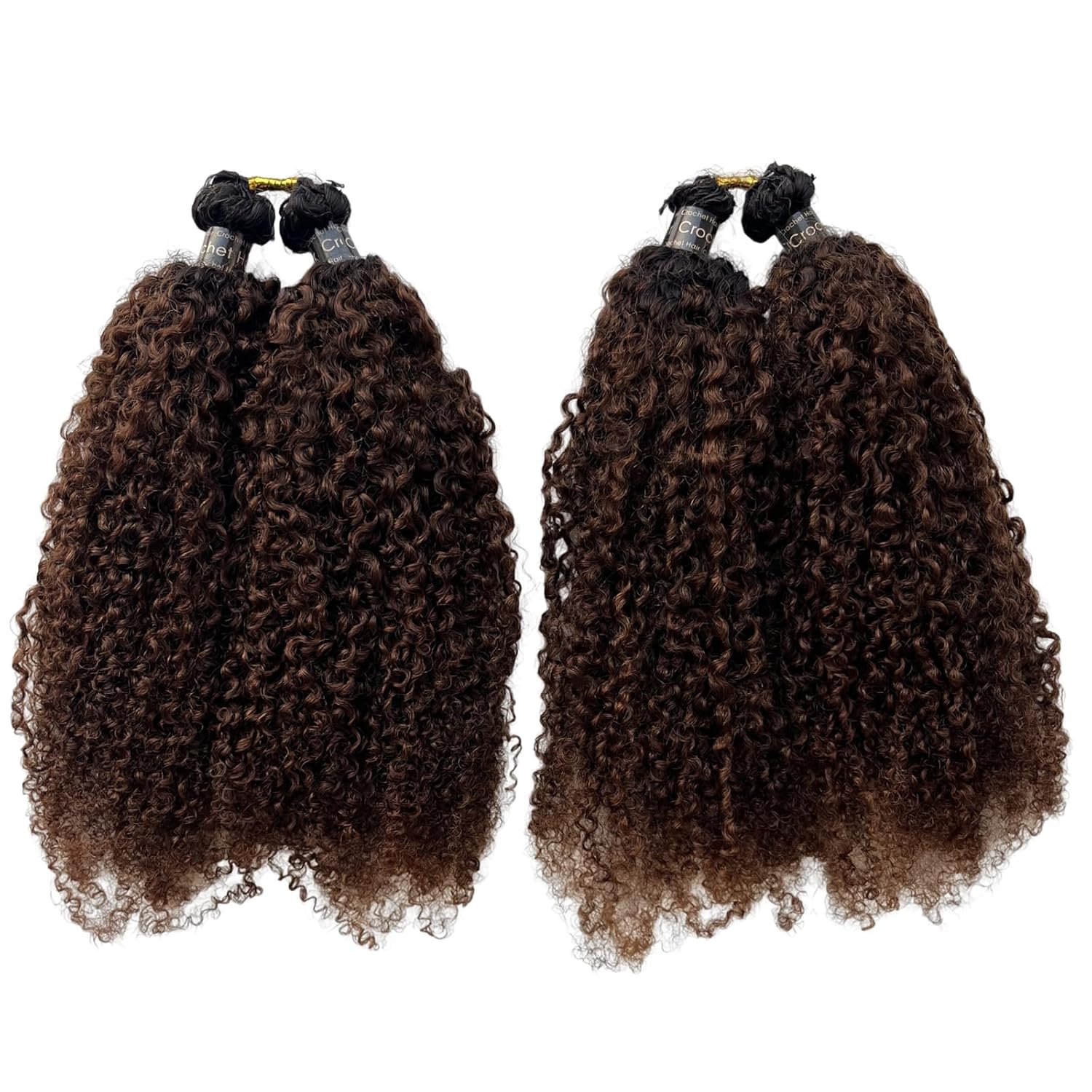 Human Crochet Afro Hair Kinky Curly Ombre Brown T1B/4 Pre Separated Feather Extensions Knotless Micro Ring Loop Soft Hair Bundles Crochet With String For Twist Braids 16Inch 120g 100Strands