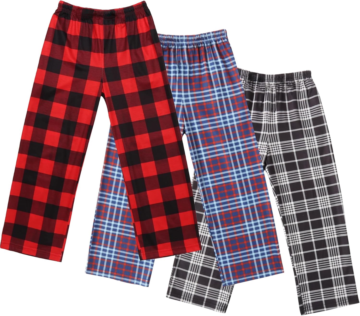 Ekouaer Boys 3 Pack Plaid Lounge Pants with 2 Pockets
