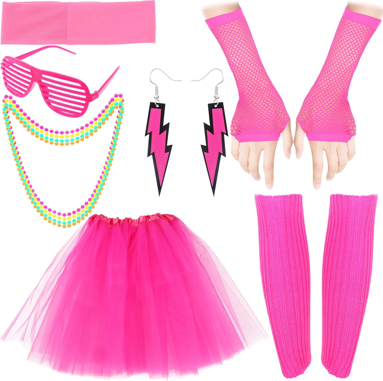 IYSHOUGONG 80s Fancy Dress Accessories 7 in 1 Costume Accessories 70s 80s Pop Party Costume Accessories 80s Fancy Outfits and Dress for Cosplay Retro Party Theme Party