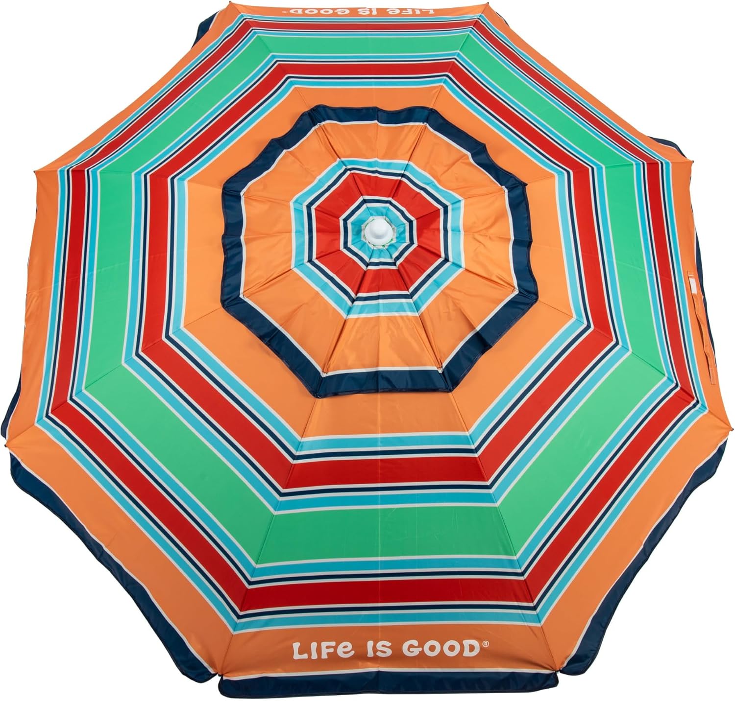 Life is Good 7' Beach Umbrella with Integrated Sand Anchor, Carry Bag, UPF 50+ Protection, Portable Outdoor Tilting Sunshade, Stripe