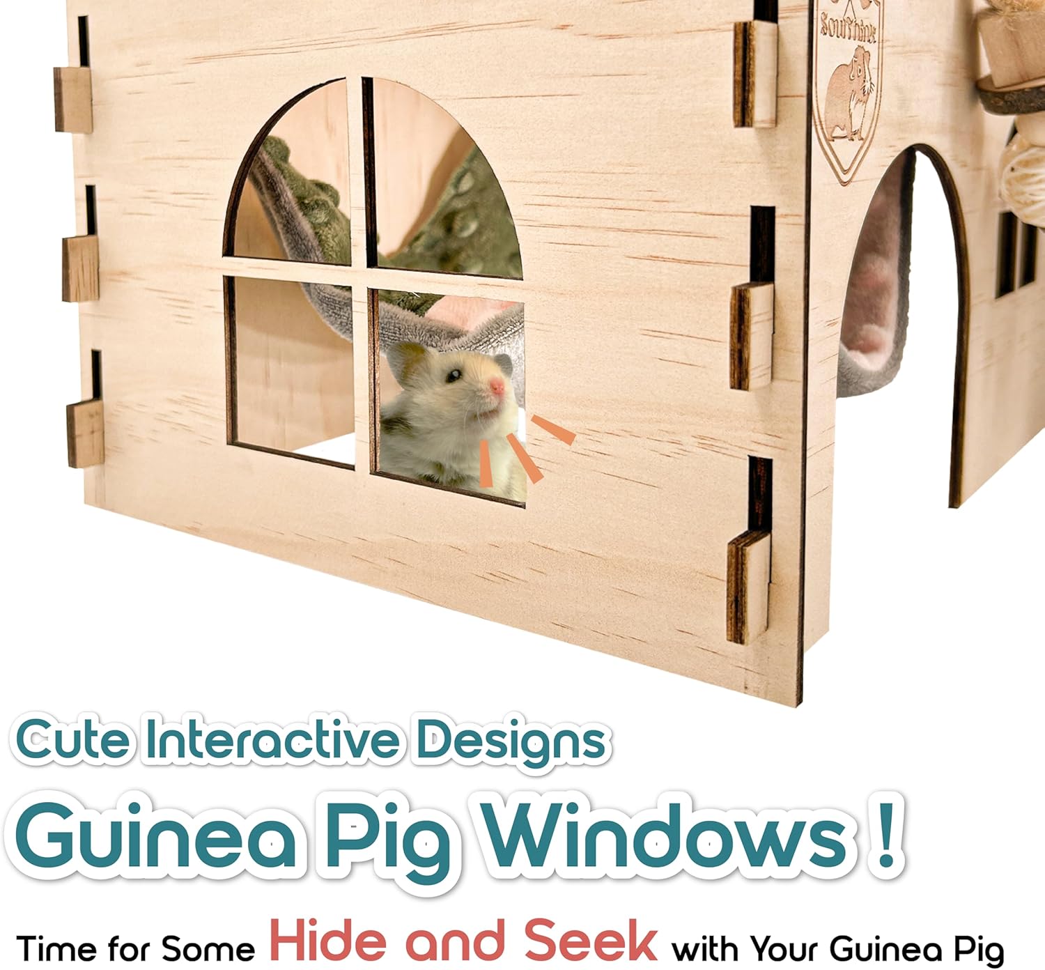 SoulThink® Large Guinea Pig Hideout & House - Easy to Assemble Wooden Guinea Pig Castle with Hammock, Ramp and Toys Accessories Habitat Suitable for Hamsters and Chinchilla