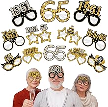 Turypaty 24Pcs 1961 65th Birthday Paper Glasses Decorations for Men Women - Black Gold Happy 65th Birthday Paper Eyeglasses Photo Props, Vintage 1961 Sixty-Five Years Old Bady Party Supplies