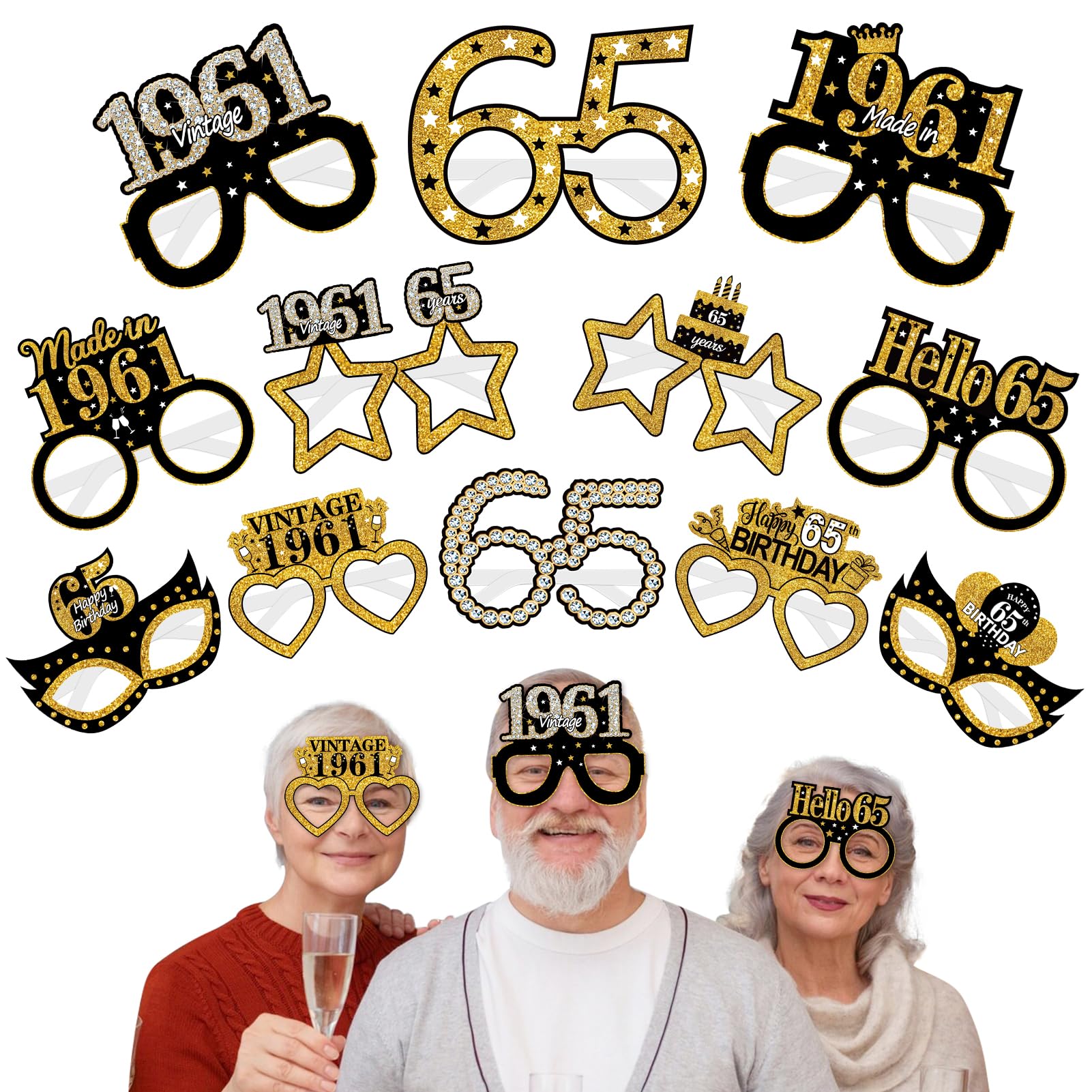 Turypaty 1961 65th Birthday Paper Glasses Photo Props Decorations Supplies