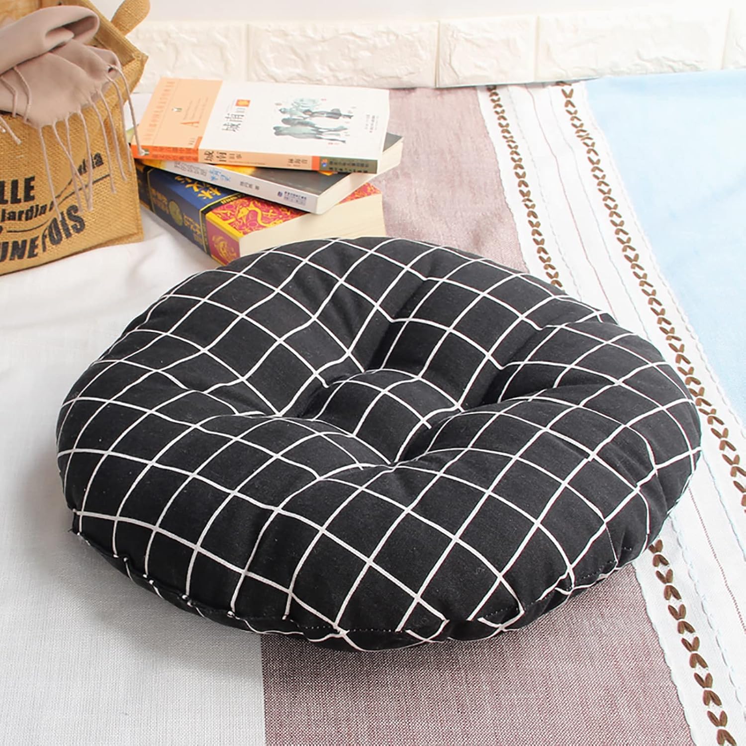 Round Seat Cushion,Cotton Linen Geometric Chair Cushion