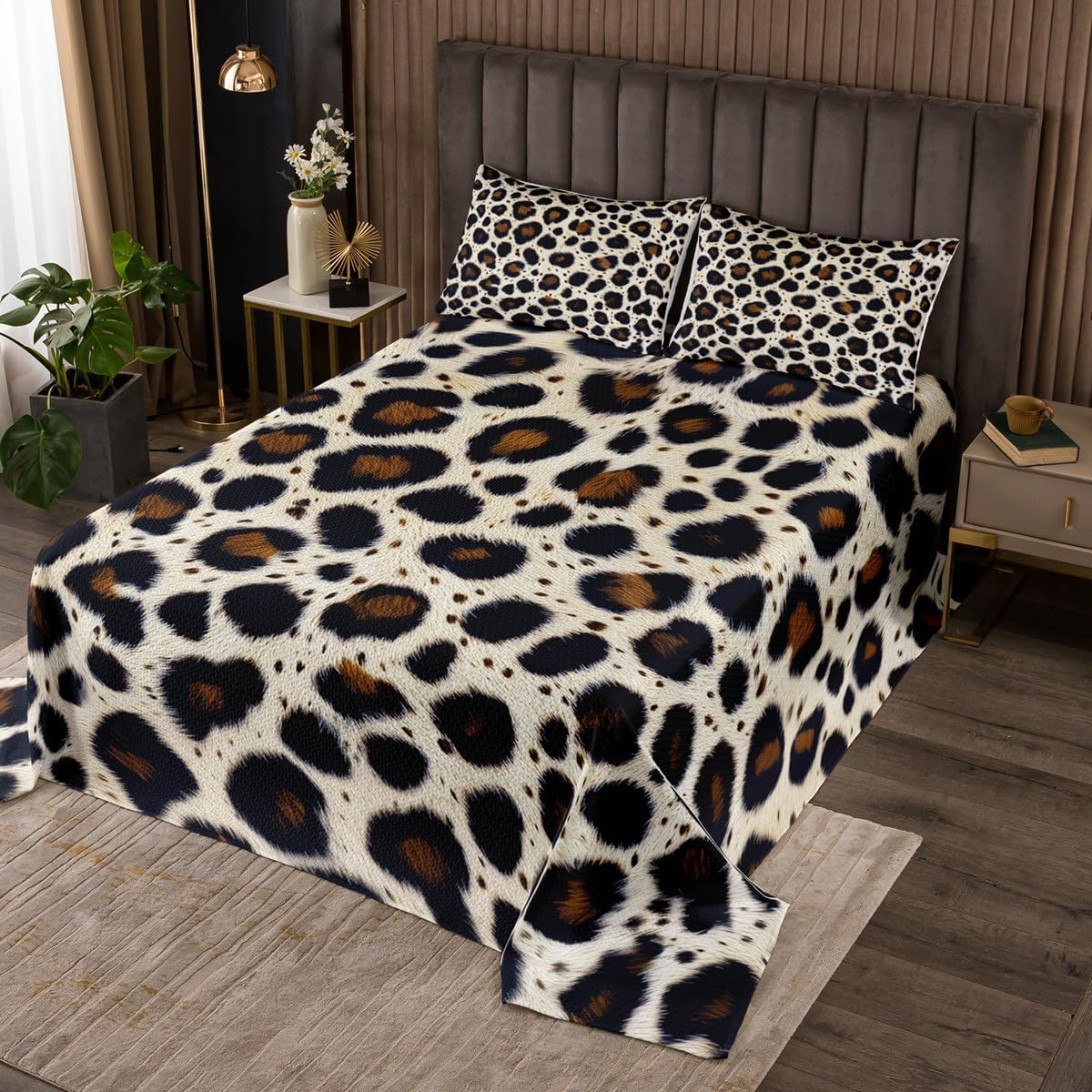 Manfei Retro Cow Print Coverlet Set Twin Size,Farmhouse Animal Skin Theme Quilted Coverlet for Kids Children Room,Vintage Brown Cow Fur Print Bedspread 2 Piece Quilt Set with 1 Pillow Sham