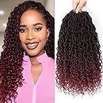 Col Bling 14 Inch 8 Packs Goddess Locs Crochet Hair Ombre Burgundy Faux Locs Crochet Hair for Women Pre Looped with Curly Ends Synthetic (TBUG)