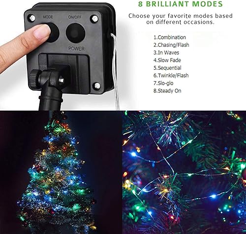 Miniatura 4 de SNOMYRS Cadena de luces solares para exteriores de 65.6 pies, alambre de cobre con 200 luces LED, 8 modos de iluminación adecuados para patio
