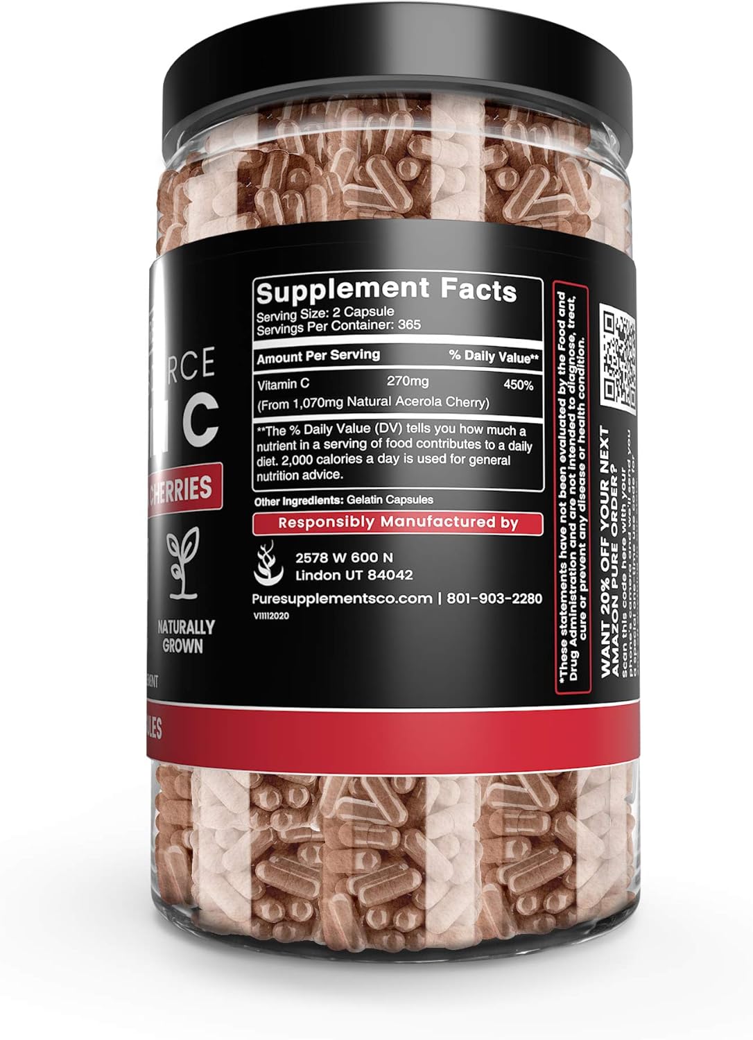 Natural Vitamin C from Acerola Cherry (730 Capsules) No Synthetic Ascorbic Acid : Health & Household