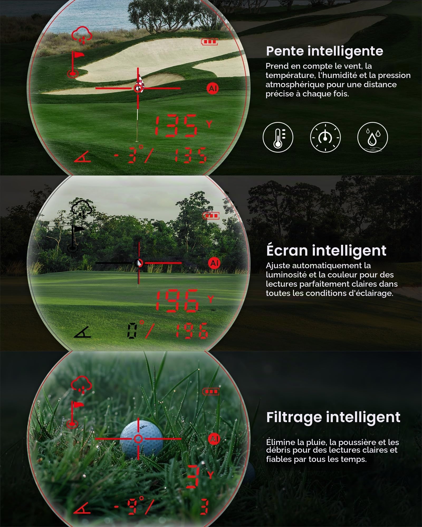 MILESEEY GenePro S1 Téléscope de Mesure de Golf AI : Smart Slope, 1829 m, grossissement 7,5X, Verrouillage de Drapeau en 0.1s avec Vibration, Support magnétique
