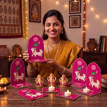 DoubleFill 12 Pack Indian Decorations for Pooja Candle Holder, Kamdhenu Cow