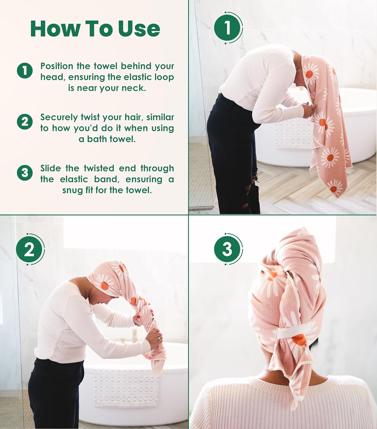 Teardrop Beauty Luxury Flat Microfiber Hair Towel Wrap for Women: Anti-Frizz, Fast Drying Hair Turban for Wet, Long, Thick, & Curly Hair - Quick Dry Microfiber Hair Drying Towel (Daisy/Checker) 5 Teardrop Beauty Luxury Flat Microfiber Hair Towel Wrap for Women: Anti-Frizz, Fast Drying Hair Turban for Wet, Long, Thick, & Curly Hair - Quick Dry Microfiber Hair Drying Towel (Daisy/Checker)