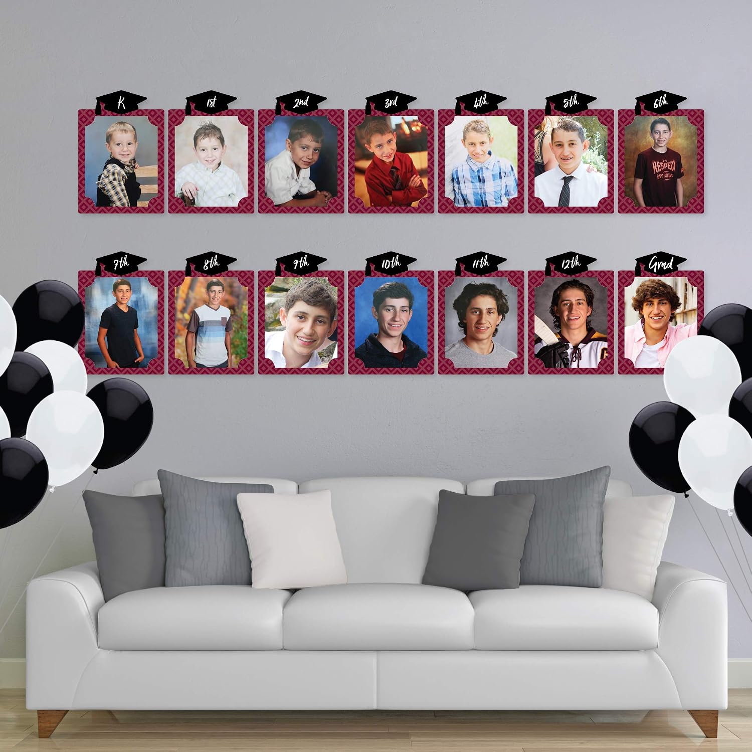 Big Dot of Happiness Maroon Grad K-12 School Photo Display Frame - 8x10 inch Graduation Memory Wall, Professional Photo Holder Set, DIY Graduation Party Decorations, Picture Display Board