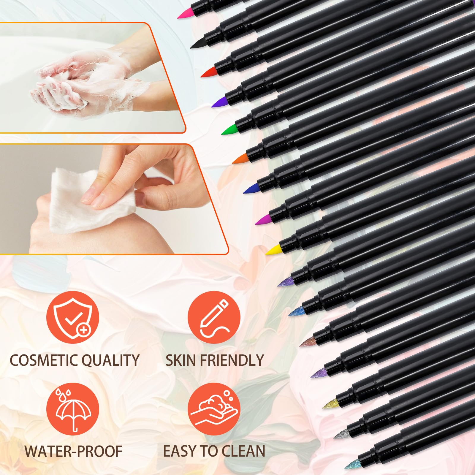 Temporary Tattoos Pens, 16 Dual-Ended Tattoo Pens for Kids(9 Classic + 7 Matte Colors), 100 Tattoo Stencils, Skin-Safe - Image 3